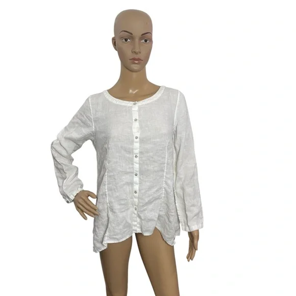 Eileen Fisher Women’s Size M Long Sleeve Round Neck White Irish Linen Blouse - Picture 1 of 5